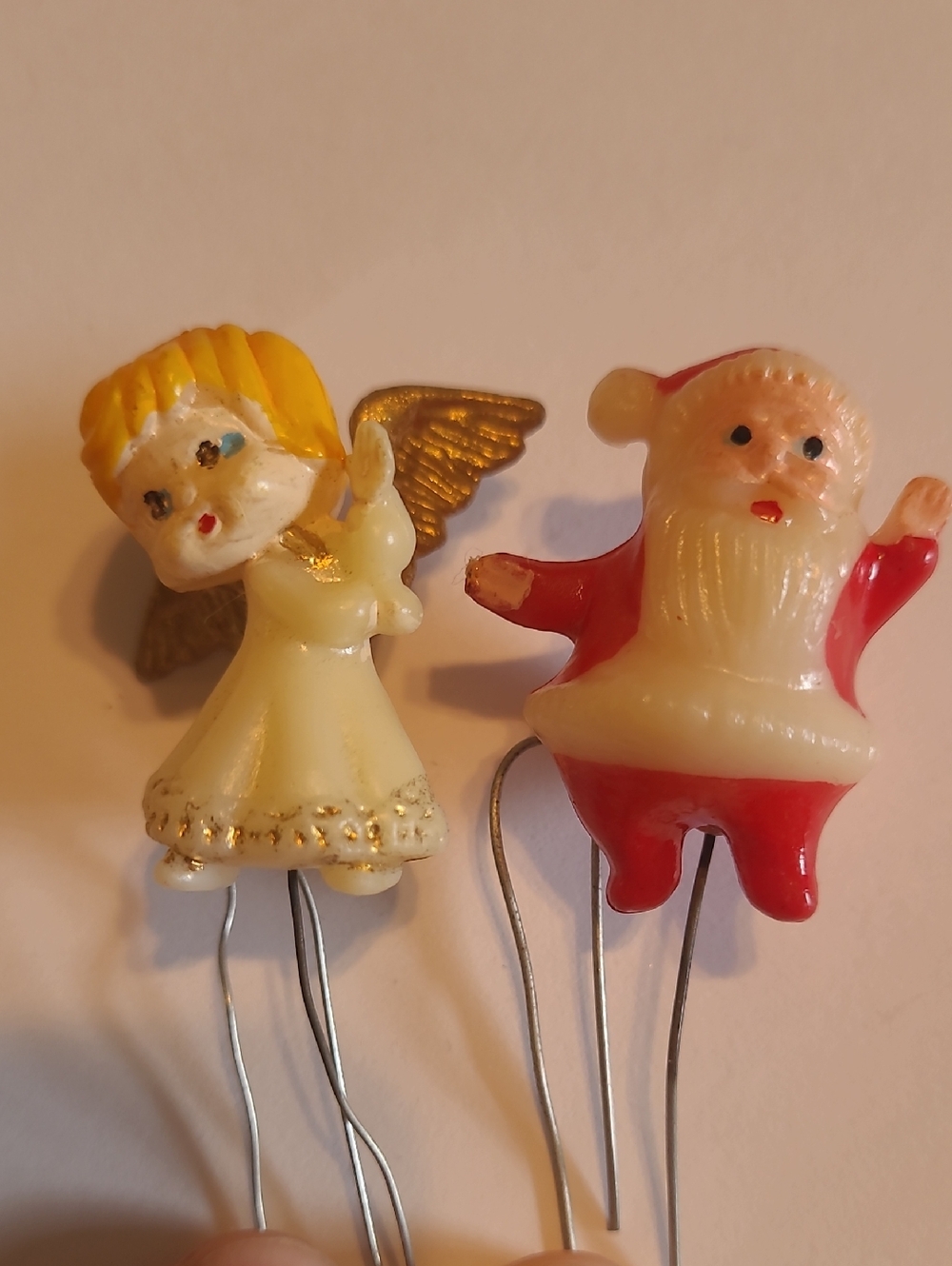 Vintage Angel and Santa Plastic Tree Picks - Red, Cream & Gold Accents